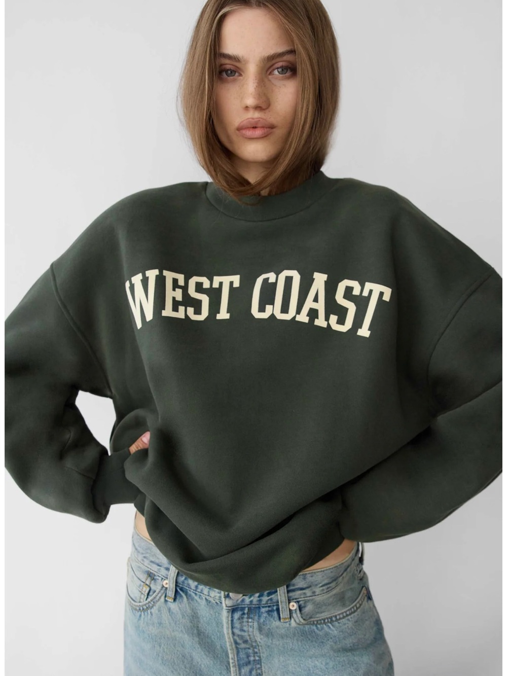 OAK + FORT Forest Green 'WEST COAST' Crewneck Sweatshirt
